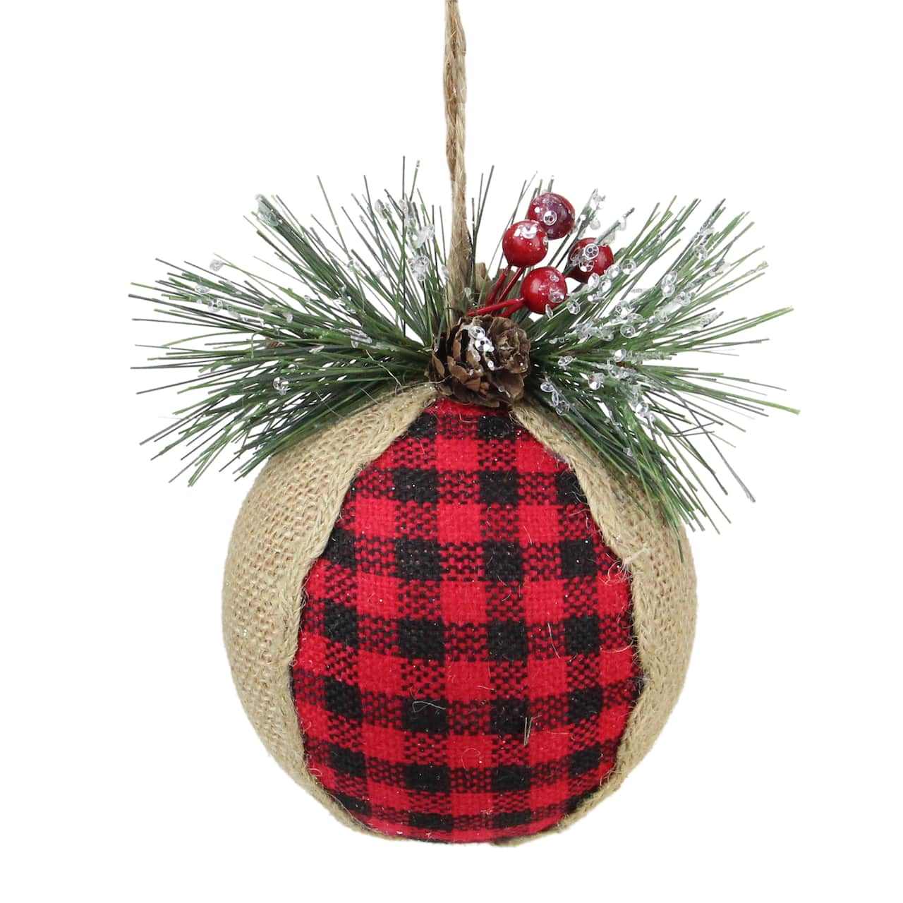 5.5" Red & Black Plaid with Burlap Christmas Ornament